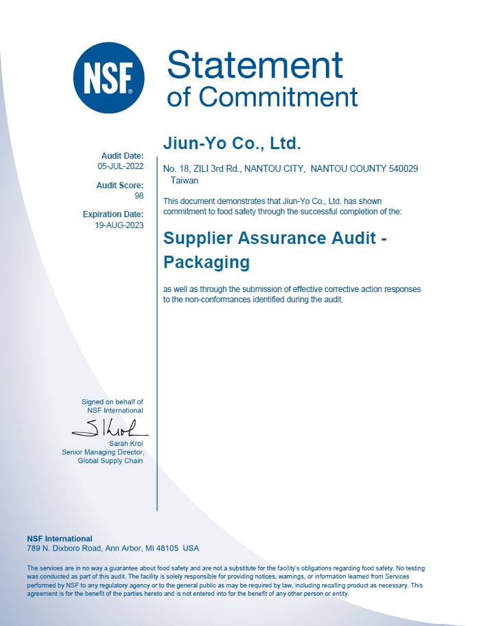 National Sanitation Foundation｜JIUN YO CO.,LTD.